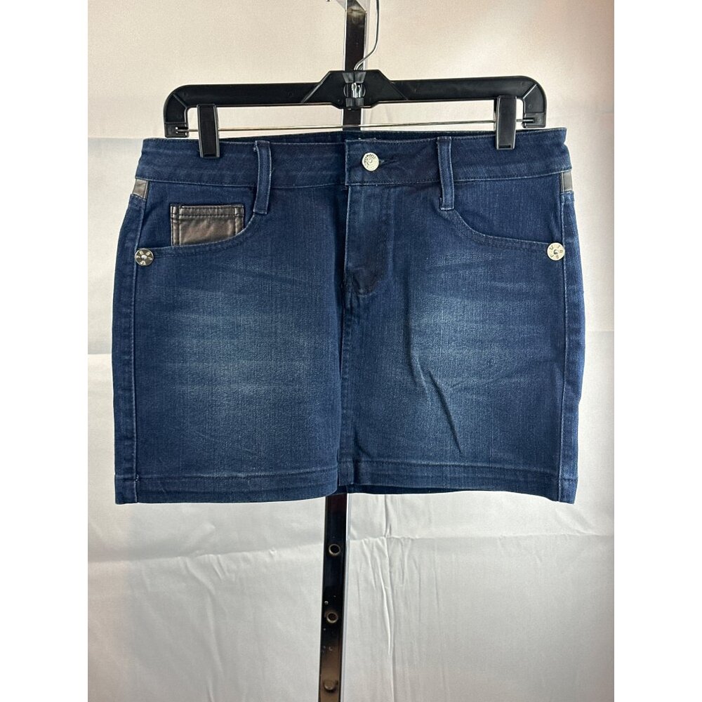 True Religion Womens Denim Mini Skirt With Leather Trim Size 28 NWT Made In USA